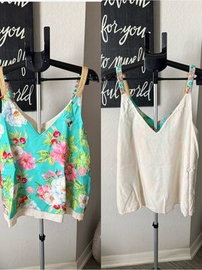 Aratta Reversible Floral V-Neck Cami Top in Aqua NWT